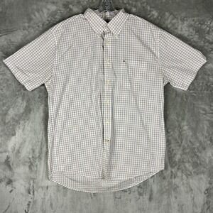 Tommy Hilfiger Men XL Short Sleeve Button Down Shirt Plaid Cotton White Blue Red